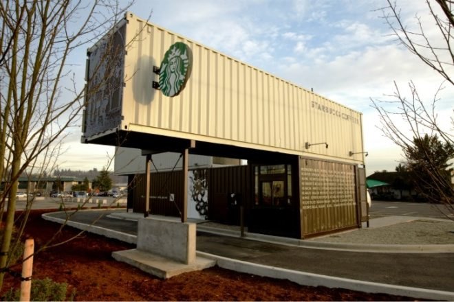 starbucks, reclamation drive thru, shipping containers, cargotecture, coffee shop, tukwila, washington
