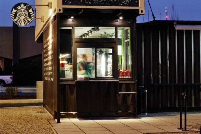 starbucks, reclamation drive thru, shipping containers, cargotecture, coffee shop, tukwila, washington