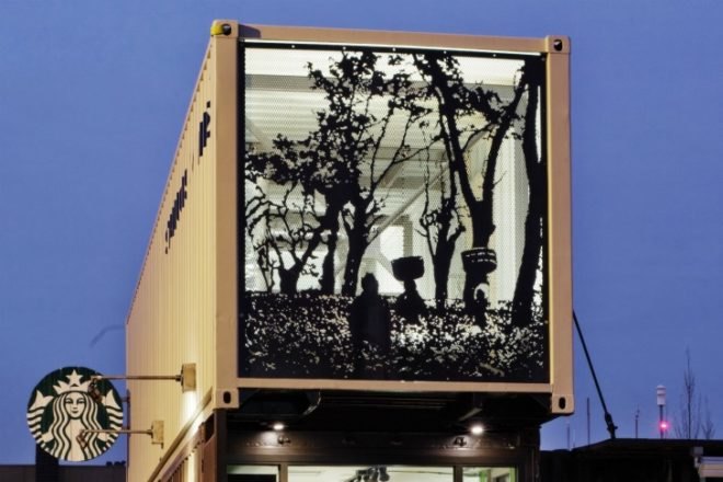 starbucks, reclamation drive thru, shipping containers, cargotecture, coffee shop, tukwila, washington