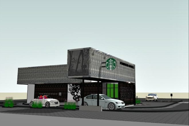 starbucks, reclamation drive thru, shipping containers, cargotecture, coffee shop, tukwila, washington