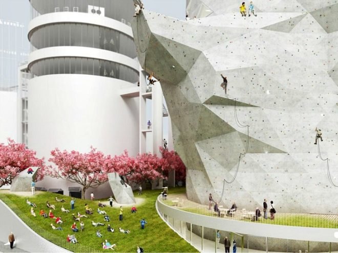 Siloo O, NL Architects, adaptive reuse, amsterdam, green renovation, abandoned silos, climbing gym