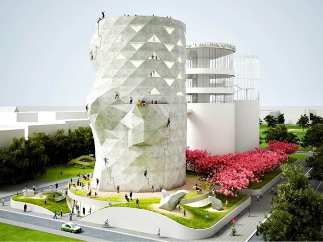Siloo O, NL Architects, adaptive reuse, amsterdam, green renovation, abandoned silos, climbing gym