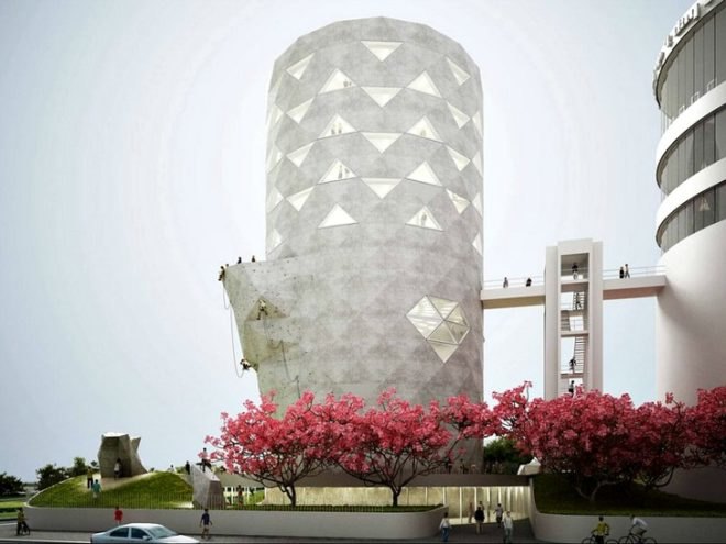 Siloo O, NL Architects, adaptive reuse, amsterdam, green renovation, abandoned silos, climbing gym