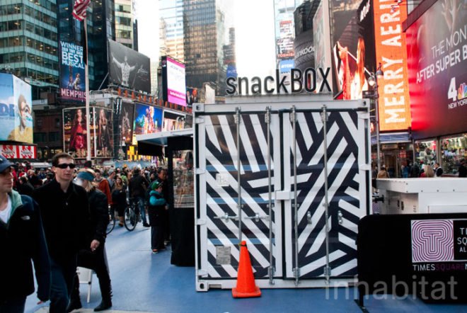 SnackBox; Times Square; New York; New York City; Aedifica; MuvBox; Amanda Coen; Amanda Silvana Coen; pop-up; sustainable design; self-sustaining; green design; eco friendly; eco design; street food; Inhabitat; InhabitatNYC; innovative design