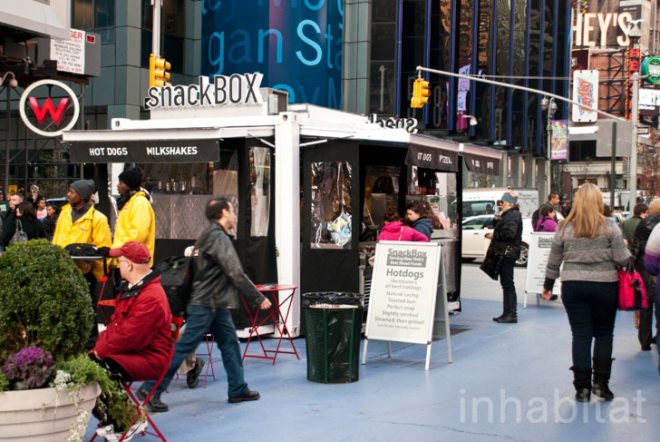 SnackBox; Times Square; New York; New York City; Aedifica; MuvBox; Amanda Coen; Amanda Silvana Coen; pop-up; sustainable design; self-sustaining; green design; eco friendly; eco design; street food; Inhabitat; InhabitatNYC; innovative design