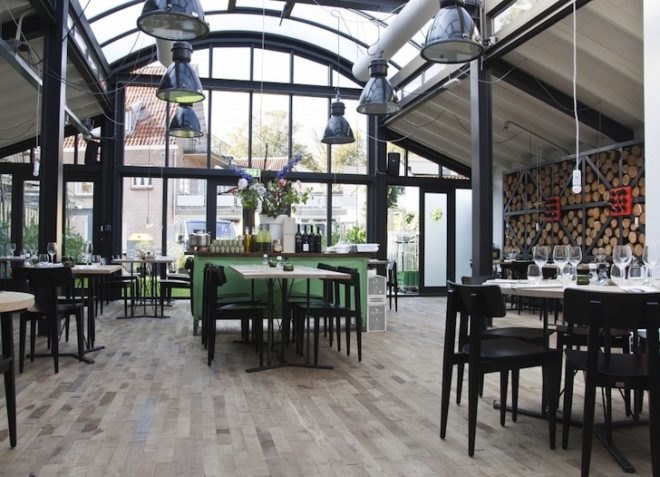 Fabbrica Restaurant, Bergen, the Netherlands, Tjep Studio, dining pods, elevated dining pods, natural materials, daylighting, natural lighting, green design, sustainable design, eco-design, minimalism, minimalist design,