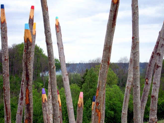 green design, eco design, sustainable design, Jonna Pohjalainen, Colour Pencils sculpture, Finnish artist, Open Air Art Museum Latvia, Environmental Art, giant pencil sculpture