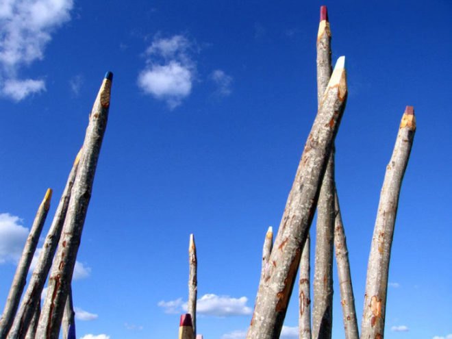 green design, eco design, sustainable design, Jonna Pohjalainen, Colour Pencils sculpture, Finnish artist, Open Air Art Museum Latvia, Environmental Art, giant pencil sculpture