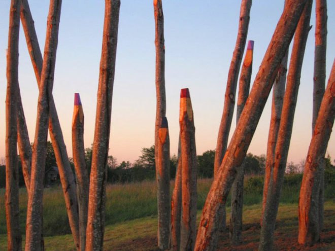 green design, eco design, sustainable design, Jonna Pohjalainen, Colour Pencils sculpture, Finnish artist, Open Air Art Museum Latvia, Environmental Art, giant pencil sculpture