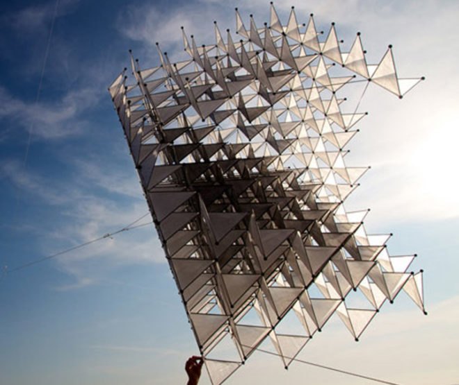Little Shining Man, kite, Rapid Prototyping Technology, 3D printing, Alexander Graham Bell, tetra kite, outdoor installation, sculptural installation, Heather and Ivan Morison, Sash Reading, Queen & Crawford, Dandara, cuben fiber, carbon fiber rod, London, design, sculpture