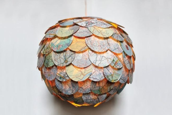 Recycled Materials,Green Home decor,Green Lighting,art,recycled maps,recycled books,recycled magazines,recycled paper lamps,etsy
