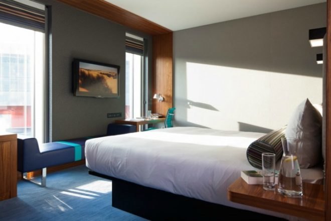 Aloft London Excel, Jestico Whiles, eco hotel, green hotel, london, eco tourism, fritted glass, high performance facade