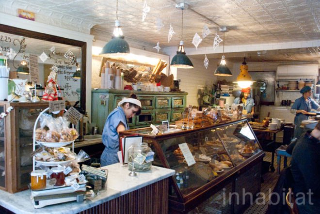 Nina Brondmo; Bakeri; Brooklyn; Williamsburg; restaurants; eatery; green design; upcycled materials; upcycled furniture; green interior design; recycled furniture; recycled materials; sustainable business; sustainable restaurant; sustainable eatery; New York City; InhabitatNYC; reclaimed materials; vintage furniture; interior decoration; interior design; sustainable design; bakery; homemade bread; handmade bread; food