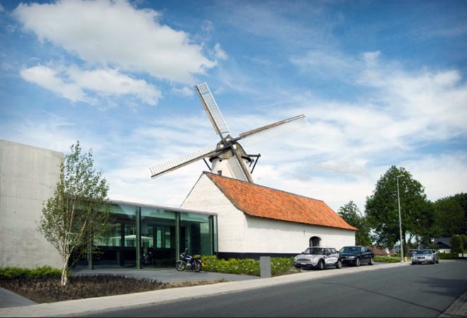 green design, eco design, sustainable design, Govaert and Vanhoutte Architects, d-hotel, Kortijk, windmill, upcycled windmill, adaptive reuse, luxury hotel, eco-luxury hotel, eco-tourism