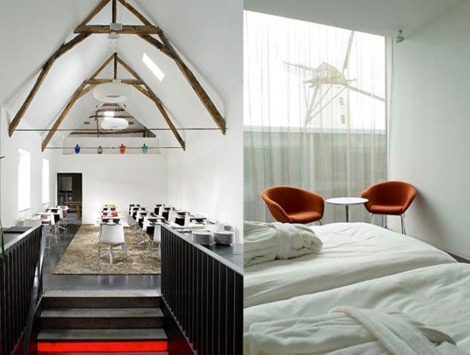 green design, eco design, sustainable design, Govaert and Vanhoutte Architects, d-hotel, Kortijk, windmill, upcycled windmill, adaptive reuse, luxury hotel, eco-luxury hotel, eco-tourism