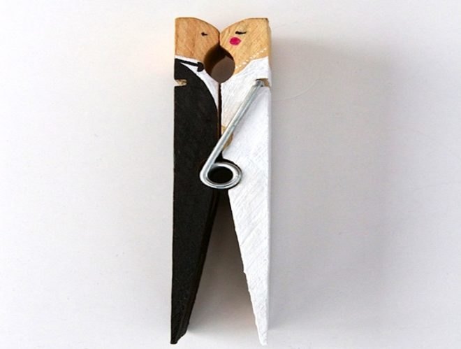 DIY, Valentines Day, Brooklyn Bride, Brittany Watson Jepsen, The House That Lars Built, Cake Topper, Kissing Clothespin Couple, Clothespin Cake Topper, Upcycled design, recycled materials, green design, sustainable design, eco-design