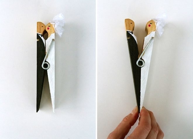 DIY, Valentines Day, Brooklyn Bride, Brittany Watson Jepsen, The House That Lars Built, Cake Topper, Kissing Clothespin Couple, Clothespin Cake Topper, Upcycled design, recycled materials, green design, sustainable design, eco-design
