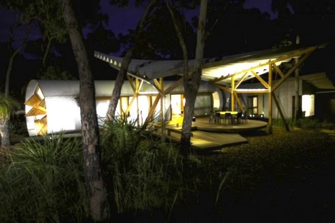 Simon Laws, The Drew House, Anthill Construction, green design, sustainable design, eco design, sleeping pods, parabolic sleeping pods, passive design, prefab construction, daylighting, rainwater harvesting, solar energy, photovoltaics, parabolic pods, insulation