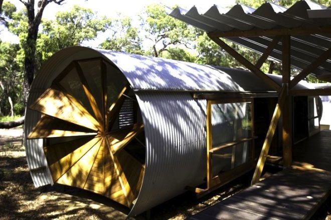 Simon Laws, The Drew House, Anthill Construction, green design, sustainable design, eco design, sleeping pods, parabolic sleeping pods, passive design, prefab construction, daylighting, rainwater harvesting, solar energy, photovoltaics, parabolic pods, insulation