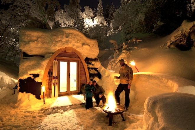 eco POD hotel, flims, switzerland, alpine, robust outdoor brands, insulated, LED lighting, double glazing, solar ventilation, FSC certified wood, prefab housing, green design, sustainable design, eco design, LED lighting, insulation