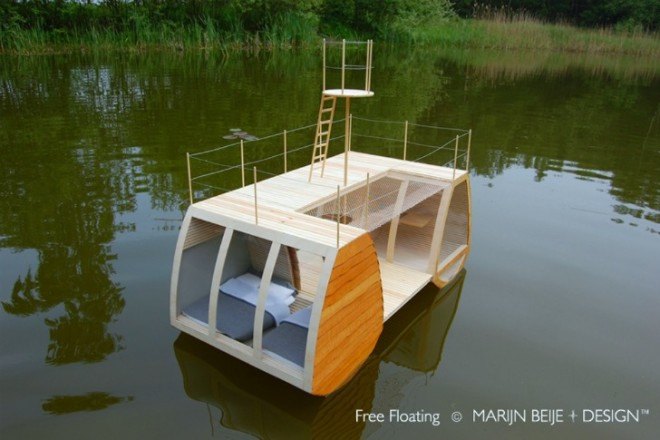 Free Floating, Marijn Beije, floating eco lodge, mini eco lodge, mini cabin, floating cabin