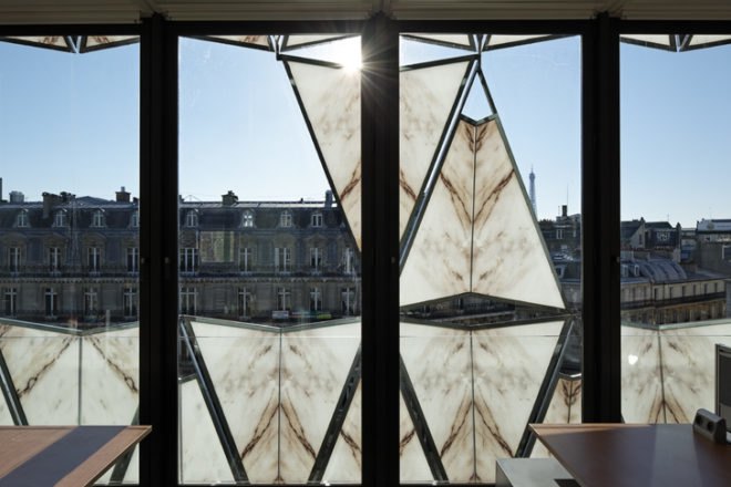 green design, eco design, sustainable design, Paris, Barclay's Capital, Manuelle Chartrand, Double skin, origami Building, Arc de triomphe, Eiffel tower, roof garden