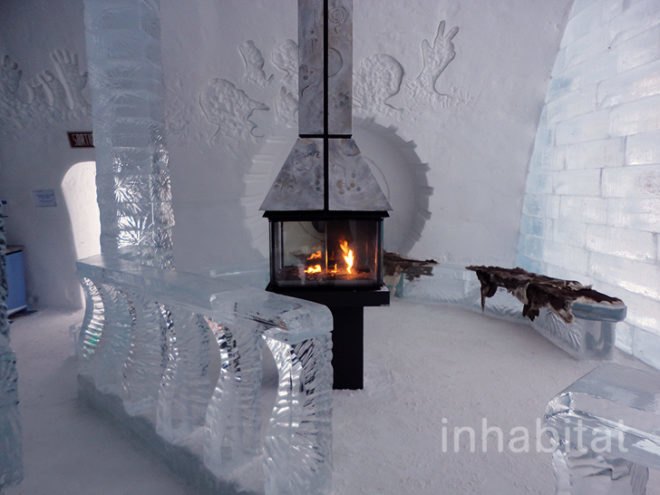 green design, eco design, sustainable design, ice hotel, Hotel de Glace, Quebec City, snow hotel, The Northern Quebec, ice carvings, winter hotel, LED lights, ice bar