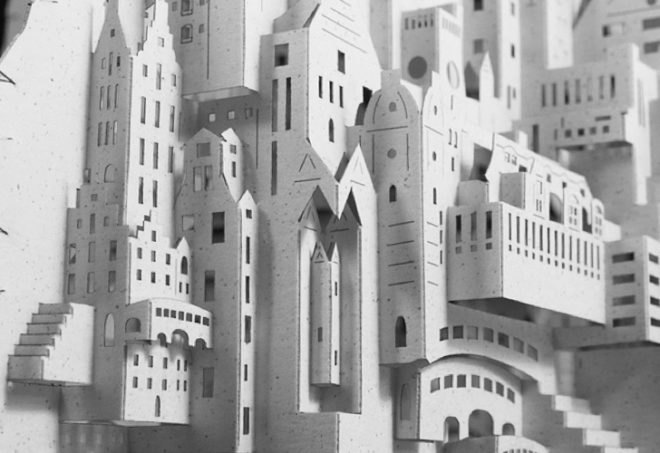 architecture made from paper, miniature paper cities, paper cities, green art, eco art, sustainable art, paper art, masahiro chatani, ingrid siliakus, paper architecture, paper design, craft paper, sheet paper, artwork paper, precision cutting