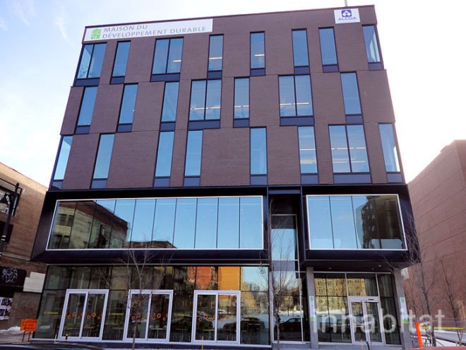 green design, eco design, sustainable design, Center for Sustainable Development, Montreal Maison Du Developpment Durable, living wall, Marie-Claire Blais, glass powder concrete, salvaged wood, green roof, Equiterre