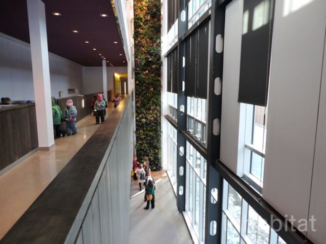 green design, eco design, sustainable design, Center for Sustainable Development, Montreal Maison Du Developpment Durable, living wall, Marie-Claire Blais, glass powder concrete, salvaged wood, green roof, Equiterre