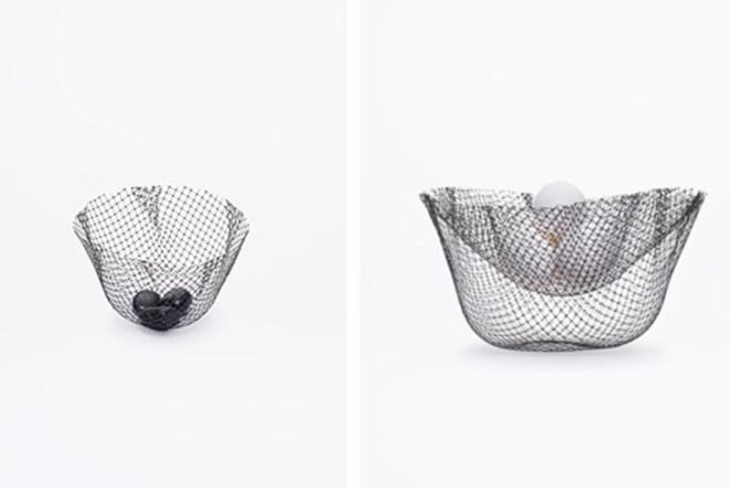 nendo, japanese design, farming-net, sculptural objects, mesh, heat-formed objects, raditional japanese crafts, agricultural mesh,