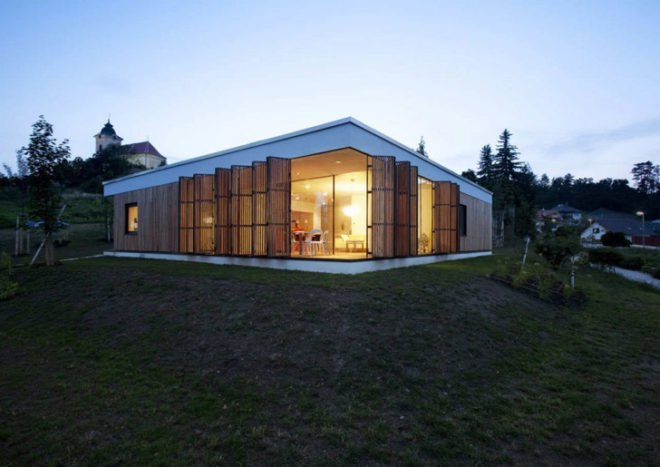 OV-A, OV-A architects, OV-A Family House, green architecture, eco architecture, moden czech architecture, modern european architecture, eco architecture, wood shutters, wood shutter facade, folding facades, glass houses