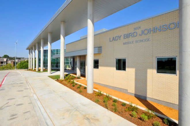 lady bird johnson middle school, net zero middle school, corgan associates, fabral metal, corgan architects, green design, sustainable building, wind turbines, net zero building