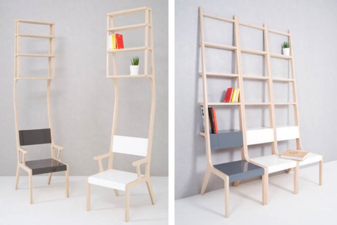 south korean design, multifunctional furniture, multifunctional chair, cocoon, paper lantern, cozy space, birch chair, cloth drying, ladder chair, bookshelf chair, Interactive Objects, green furniture