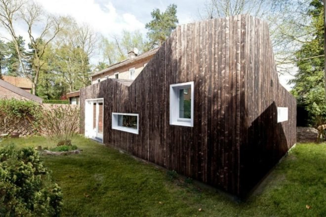 Shou Sugi Ban, BYTR Architects, house addition, the netherlands, charred timber facade, prefab house