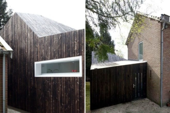 Shou Sugi Ban, BYTR Architects, house addition, the netherlands, charred timber facade, prefab house