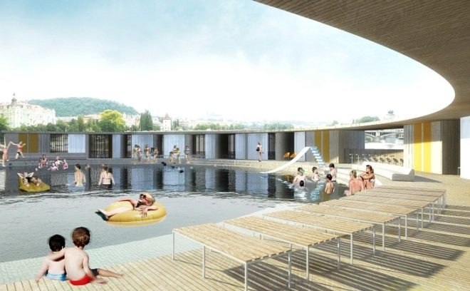Swimming Pool, Floating pool, water filtration, Vltava river, Andree Kubna, prague