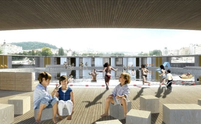 Swimming Pool, Floating pool, water filtration, Vltava river, Andree Kubna, prague