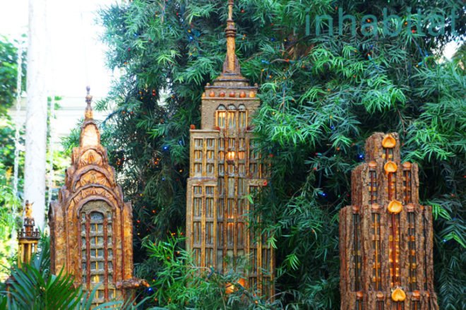 New York Train Show, New York Botanical Gardens, building models made from sticks, bark, NYBG 2011 Holiday Train Show, new york botanical garden, holiday train show, applied imagination, paul busse, new york botanical garden train show, buildings made from plant parts, sculptures made from plants
