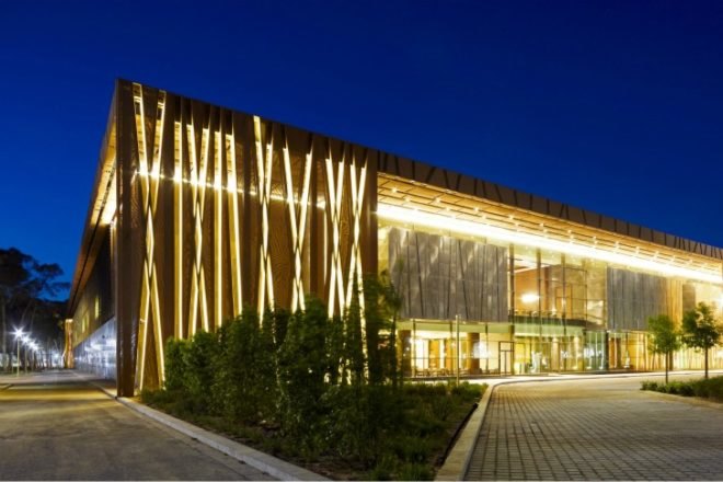 Tripoli Congress Center, Tabanlioglu Architects, tripoli, libya, mesh facade, perforated metal facade, low impact design, congress center
