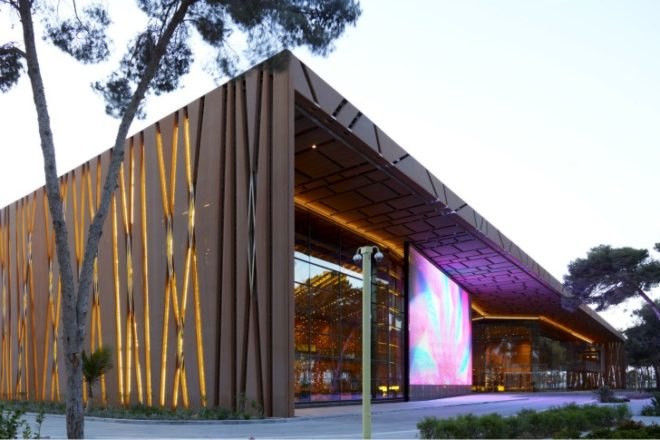 Tripoli Congress Center, Tabanlioglu Architects, tripoli, libya, mesh facade, perforated metal facade, low impact design, congress center