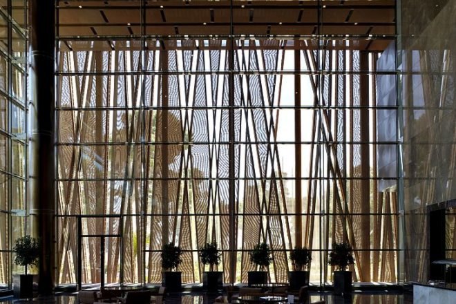Tripoli Congress Center, Tabanlioglu Architects, tripoli, libya, mesh facade, perforated metal facade, low impact design, congress center
