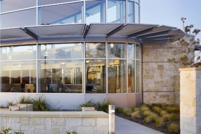 UFCU Ben White Branch, Jackson Mcelhaney Architects, Austin, Texas, green bank, eco bank,