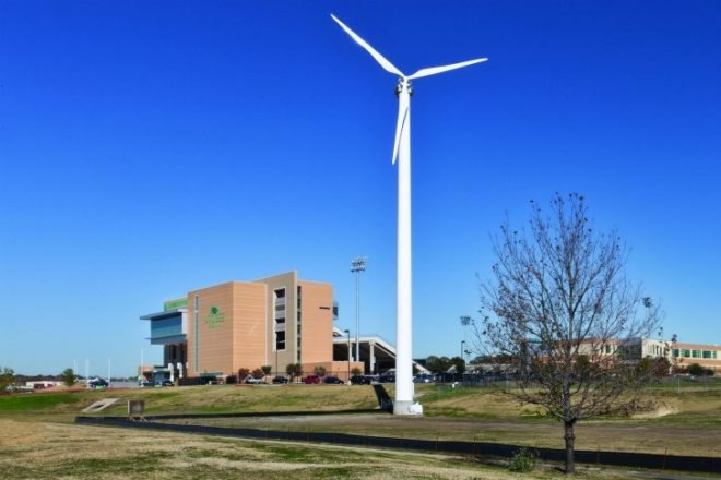 UNT Apogee Stadium, HKS Inc, UNT, Apogee Stadium, wind power, wind turbines, leed platinum, eco stadium, wind powered stadium