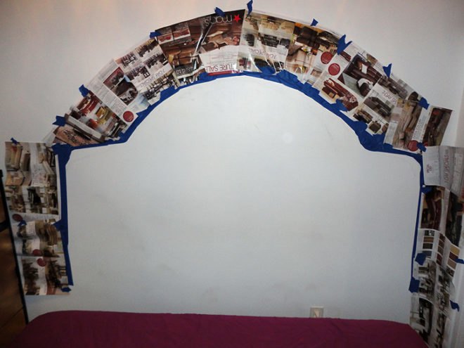 green design, eco design, sustainable design, DIY, non-voc paint, headboard, DIY headboard, painted headboard, faux headboard, trompe l'oeil headboard