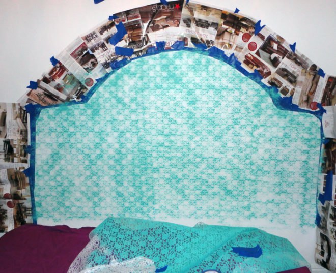 green design, eco design, sustainable design, DIY, non-voc paint, headboard, DIY headboard, painted headboard, faux headboard, trompe l'oeil headboard