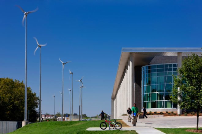 lady bird johnson middle school, net zero middle school, corgan associates, fabral metal, corgan architects, green design, sustainable building, wind turbines, net zero building