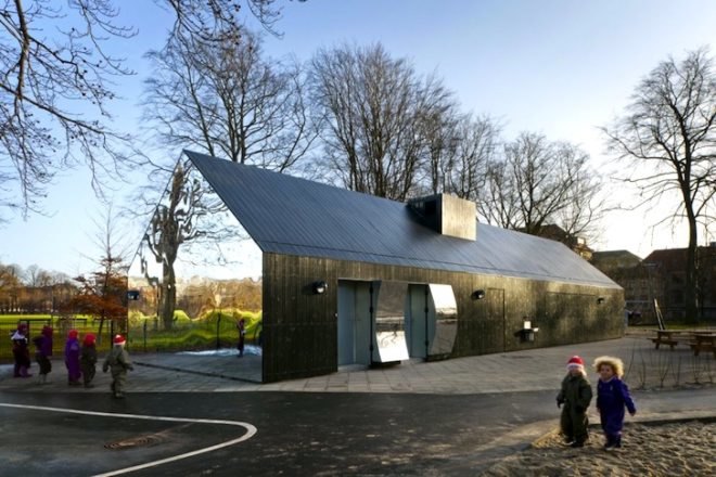 green design, sustainable design, eco design, funhouse mirrors, MLRP Architecture, MLRP, mirror pavilion, Copenhagen, Denmark, natural ventilation, green renovation, minimalism, respects the site