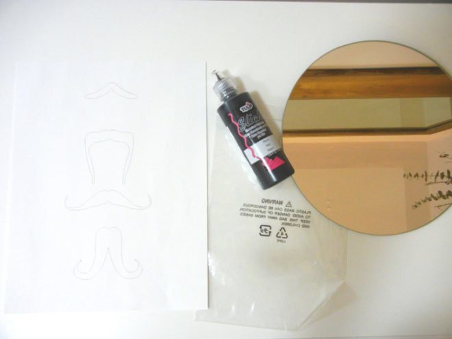 diy fashion, DIY projects, DIY tutorials, do it yourself, how to, mustache mirror, how to make a mustache mirror, mustache mirror stickers, recycled materials, green how to, inhabitat diy, inhabitat how to, green design, green home decor, recycled home decor, eco design, sustainable design, make it yourself