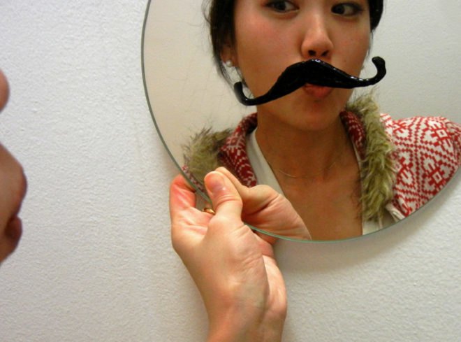 diy fashion, DIY projects, DIY tutorials, do it yourself, how to, mustache mirror, how to make a mustache mirror, mustache mirror stickers, recycled materials, green how to, inhabitat diy, inhabitat how to, green design, green home decor, recycled home decor, eco design, sustainable design, make it yourself